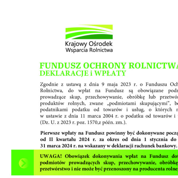 Fundusz Ochrony Rolnictwa deklaracje i wpłaty