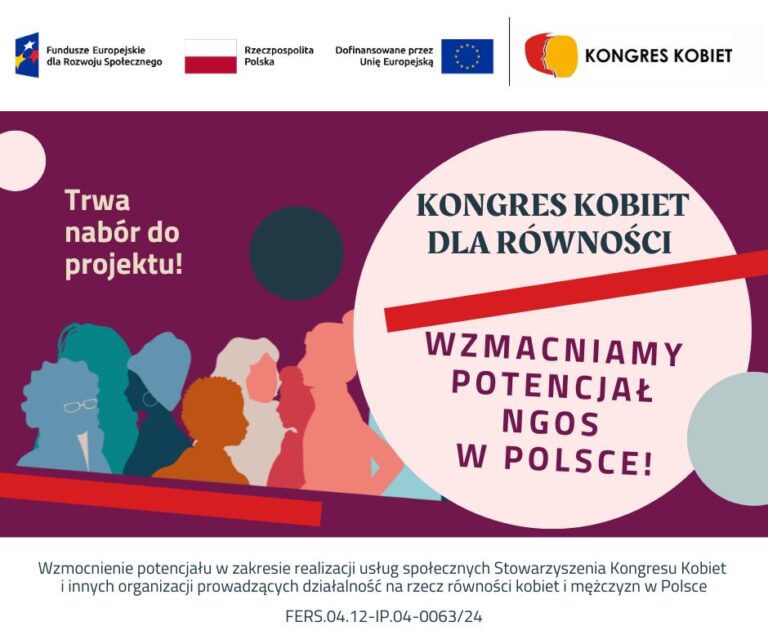 Plakat informujący o naborze do projektu: Kongres kobiet dla równości