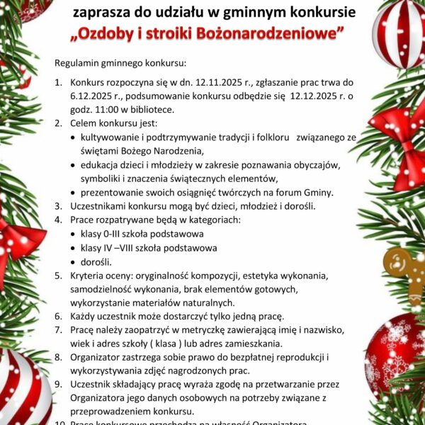 Biblioteka Publiczna Gminy Radecznica zaprasza do udziału w gminnym konkursie „Ozdoby i stroiki Bożonarodzeniowe”
