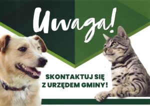 Plakat informacyjny w kolorach zieleni i bieli promujący akcję bezpłatnej kastracji zwierząt. Po prawej stronie widoczne zdjęcia psa (u góry) i kota (na dole). Centralnie duży napis: „Rusz akcja bezpłatnej kastracji zwierząt!”. Obok hasło „Uwaga!” oraz informacja „Skontaktuj się z urzędem gminy”. Po lewej stronie tekst: „Opieka nad zwierzętami to także kontrola ich rozmnażania”. Niżej szczegóły: akcja dla mieszkańców gminy Radecznica, od 4 maja 2026 r. do 30 listopada 2026 r., możliwość skorzystania z bezpłatnego zabiegu kastracji i znakowania psa lub kota. Na dole logo i nazwa organizacji „Zwierz – Ogólnopolska Fundacja na rzecz Ochrony Zwierząt” oraz informacja o pozytywnym wpływie kastracji na zdrowie zwierząt i ograniczenie ich populacji.