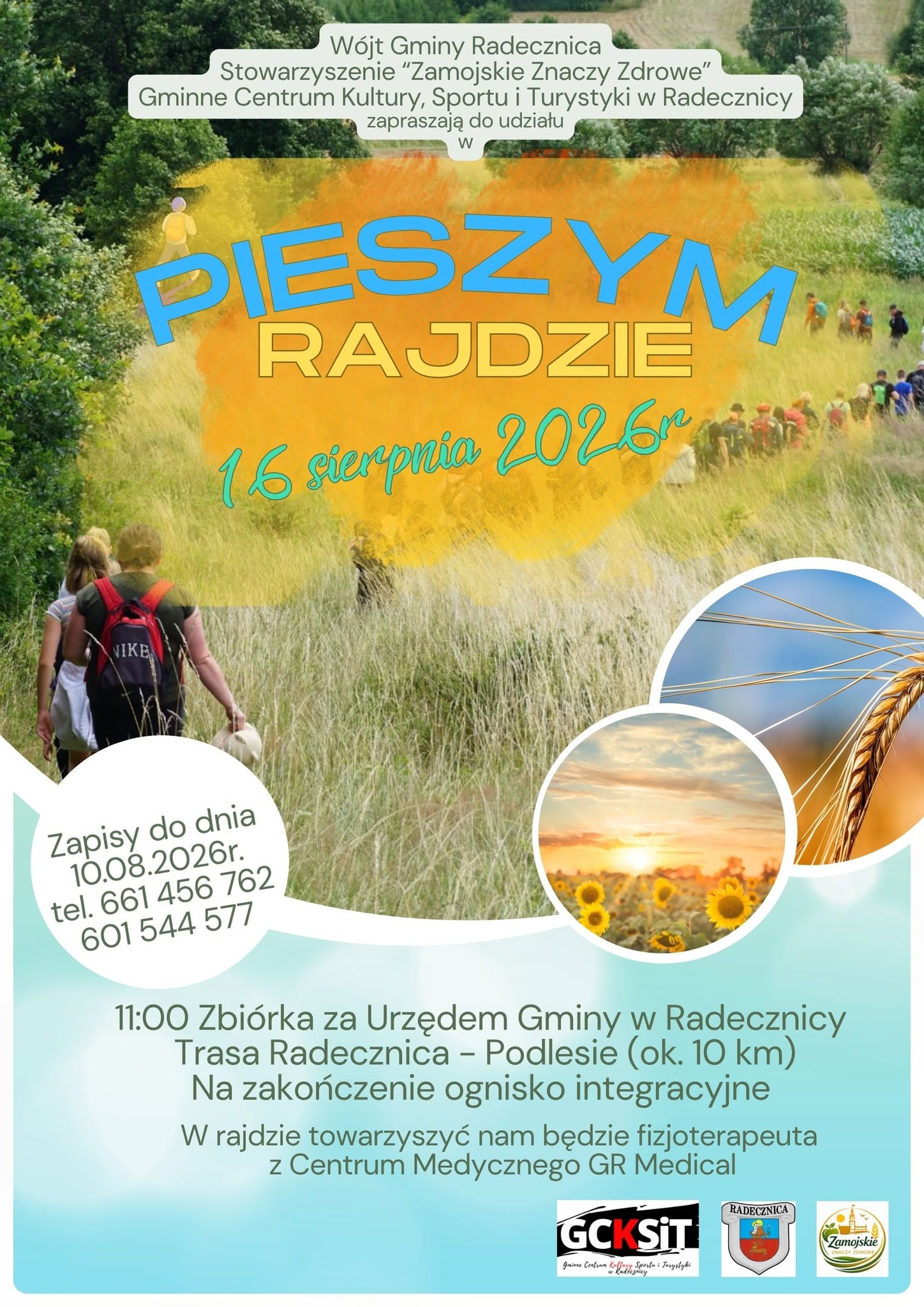 Plakat dotyczący rajdu pieszego, który ma się odbyć 16 sierpnia 2026 r.